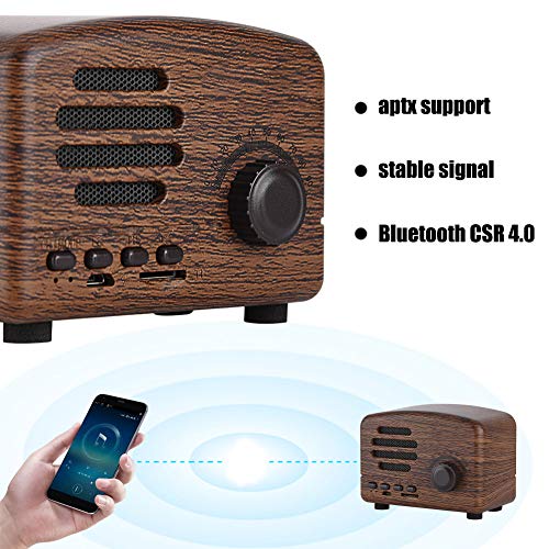 Dpofirs Altavoz Bluetooth Retro portátil de 5 '', Radio FM de Escritorio de Madera, estéreo bajo, eficiencia de Tubo, diseño de Circuito Innovador, Programa Bluetooth CSR 4.0(Grano de Madera)