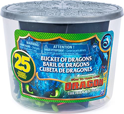 Dragons, El Mundo Escondido, Cubo con Dragones y Vikingos, 25 Figuras para coleccionar, 4 cm de Altura, a Partir de 4 años