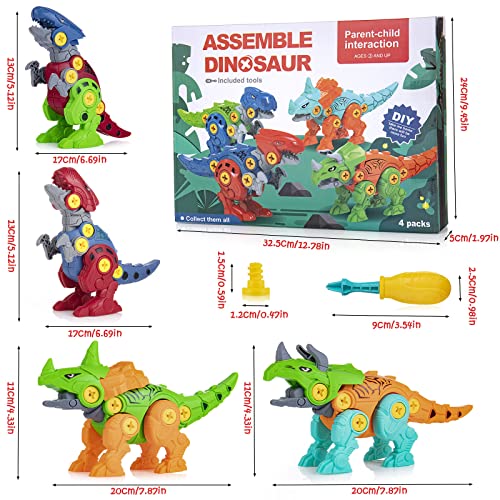 Dreamhigh Dinosaurios Juguetes, 4 Piezas Juguetes de construcción y desmontaje de Dinosaurios de Bricolaje para niños y niñas Mayores de 3 años