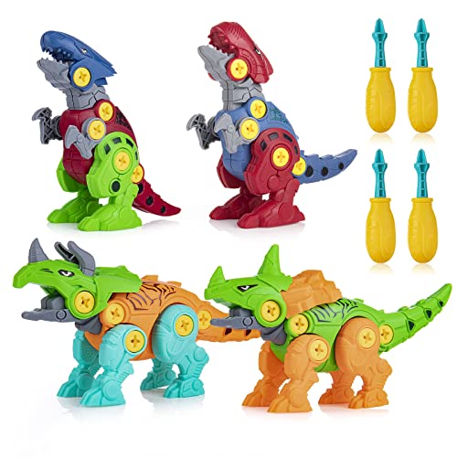 Dreamhigh Dinosaurios Juguetes, 4 Piezas Juguetes de construcción y desmontaje de Dinosaurios de Bricolaje para niños y niñas Mayores de 3 años