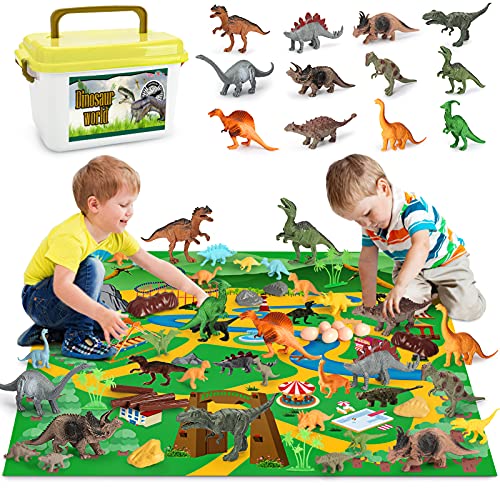 Dreamon Juego de Dinosaurios Figura de Dinosaurio una árbol Estera Caja Educativo Realista Juego para Chicos Fiestas de cumpleaños Infantiles