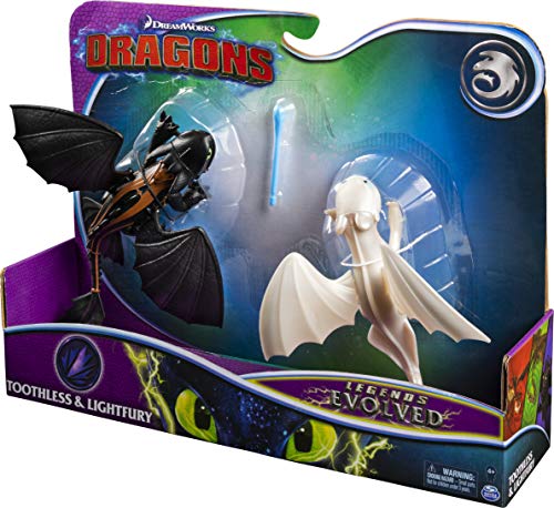 Dreamworks Dragons, Toothless and 2-Pack Gift Set How To Train Your Juego de 2 Figuras Legends Evolved, sin Dientes y Lightfury Dragon, Color Gris (Spin Master 6054702)