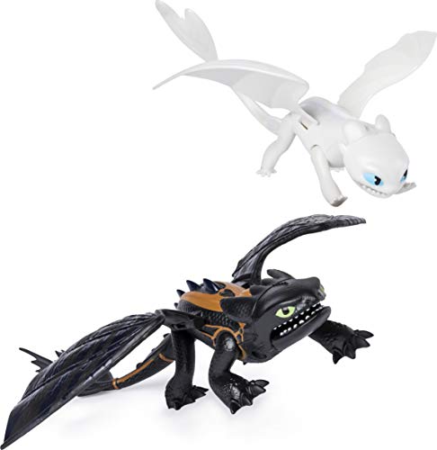 Dreamworks Dragons, Toothless and 2-Pack Gift Set How To Train Your Juego de 2 Figuras Legends Evolved, sin Dientes y Lightfury Dragon, Color Gris (Spin Master 6054702)