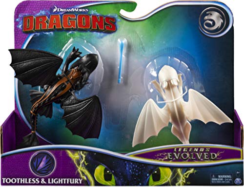 Dreamworks Dragons, Toothless and 2-Pack Gift Set How To Train Your Juego de 2 Figuras Legends Evolved, sin Dientes y Lightfury Dragon, Color Gris (Spin Master 6054702)