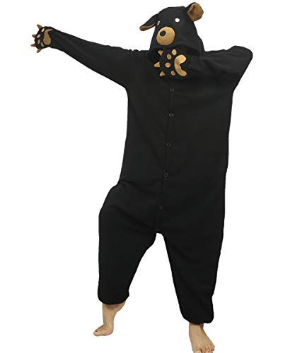 dressfan Unisexo Oso Pijamas Animales Traje de Dormir Cosplay Disfraz Homewear Mamelucos Ropa De Dormir Comodidad Suave Festival de Carnaval Halloween Navidad Negro