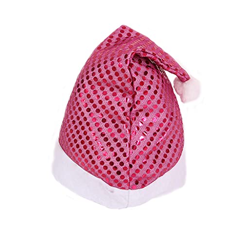 DROHOO Gorro de Lentejuelas con Purpurina navideña con Bola de Felpa, Gorro de Papá Noel, Suministros para Fiestas navideñas, Color Rosa