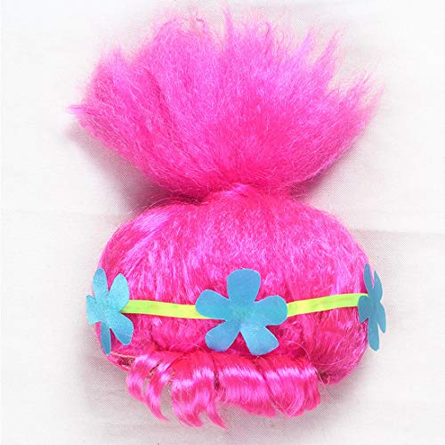 DSJHJRE Disfraz de amapola para niños y niñas con trolls, para fiestas de cumpleaños, cosplay, Halloween, disfraz con peluca (azul 2, 150 (11-12 años)