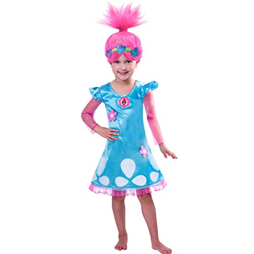 DSJHJRE Disfraz de amapola para niños y niñas con trolls, para fiestas de cumpleaños, cosplay, Halloween, disfraz con peluca (azul 2, 150 (11-12 años)