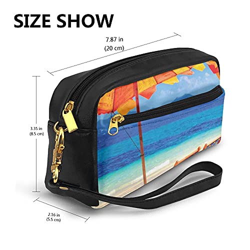 Durable Pencil case,Deck Chairs Overlooking Tropical Sea Of Thailand Beach Exotic Holiday Picture,Large Capacity Cosmetic Bag Pencil Case