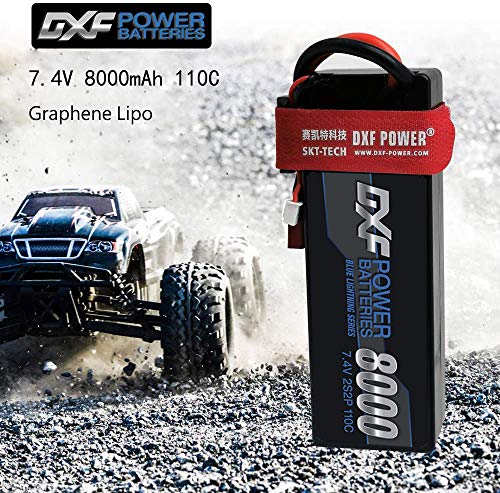 DXF 2PCS 8000mAh 7.4V 110C 2S LiPo RC Battery Pack with Hard Case Deans Plug for RC Evader Bx Car Truck Truggy Buggy Tank Helicopter Airplane Car Racing