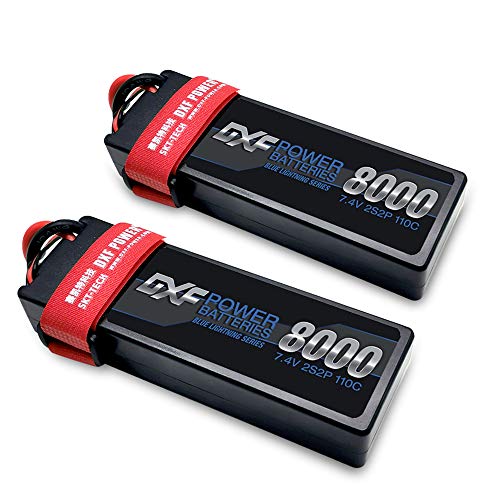 DXF 2PCS 8000mAh 7.4V 110C 2S LiPo RC Battery Pack with Hard Case Deans Plug for RC Evader Bx Car Truck Truggy Buggy Tank Helicopter Airplane Car Racing