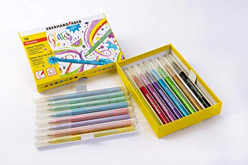 Eberhard Faber 551016 – Rotuladores con purpurina en 16 colores brillantes, grosor de la mina: 3 mm, lavable, en cartón duro, para dibujar, colorear, manualidades y escribir.