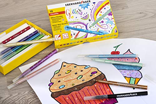 Eberhard Faber 551016 – Rotuladores con purpurina en 16 colores brillantes, grosor de la mina: 3 mm, lavable, en cartón duro, para dibujar, colorear, manualidades y escribir.