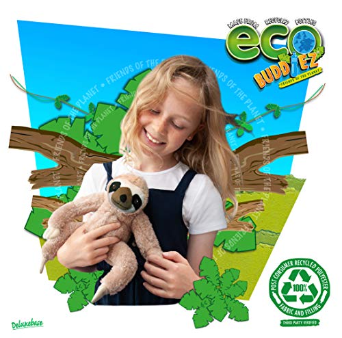 EcoBuddiez - Oso Perezoso de Deluxebase. Peluche Mediano de 20 cm elaborado con Botellas de plástico recicladas. Lindo Peluche ecológico con Forma de animalito para niños pequeños.