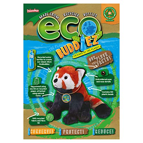 EcoBuddiez - Panda Rojo de Deluxebase. Peluche Grande de 30 cm elaborado con Botellas de plástico recicladas. Lindo Peluche ecológico con Forma de animalito para niños pequeños.