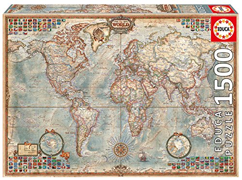 Educa - El Mundo, Mapa político geografía Puzzle, 1 500 Piezas, Multicolor (16005)