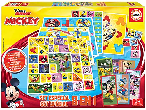 Educa - Set 8 en 1 Mickey & Friends. Pack de Ocho Juegos de Mesa Infantiles de Mickey y Sus Amigos. A Partir de 3 años. 19100