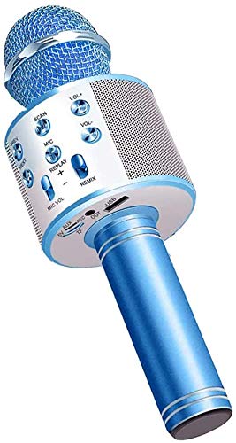 EEM Micrófono inalámbrico Karaok, 4 en 1 máquina portátil de Karaoke con Altavoz portátil Bluetooth, Reproductor KTV doméstico con función de grabación(Blue)