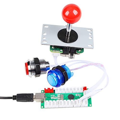 EG STARTS 4 Player Classic DIY Arcade Joystick Kit Parts USB Encoder para PC Juegos de Controles 4/8 Way Stick 5V led Botones iluminados para Videojuegos Consolas Mame Raspberry Pi y 4 Colores