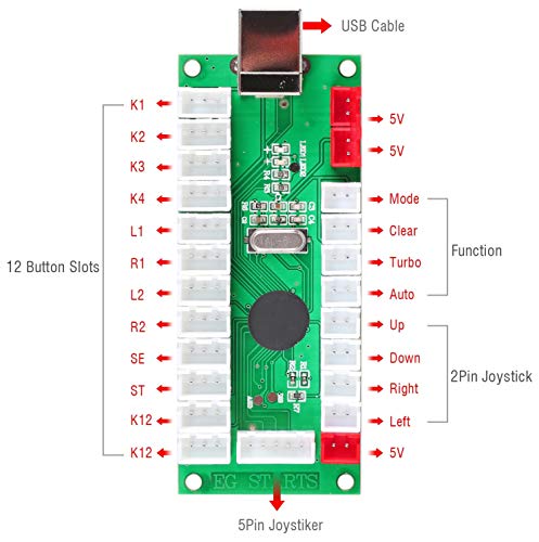 EG STARTS Arcade Cabinet Parts 2x 8 Way Joystick + 16x LED pulsador iluminado + 2 jugadores + botones de monedas para Raspberry Pi 3B Model Project DIY