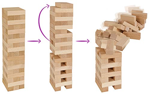 Eichhorn 100002466 Juego apilable, Juego de Habilidad para Toda la Familia, Torre de Equilibrio Fabricada en Madera sin Tratar, Torre con 54 Piezas, Adecuado a Partir de 5 años