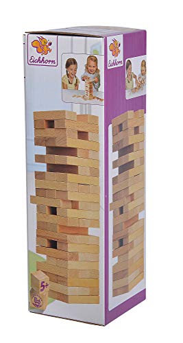 Eichhorn 100002466 Juego apilable, Juego de Habilidad para Toda la Familia, Torre de Equilibrio Fabricada en Madera sin Tratar, Torre con 54 Piezas, Adecuado a Partir de 5 años