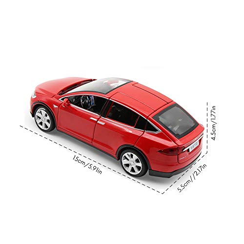 EisEyen Tesla Model X 90 - Coche de juguete, escala 1:32, aleación, con sonido y luz, para niños, las puertas se abren