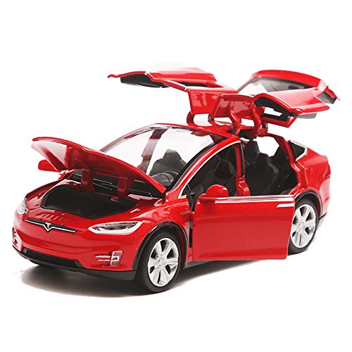 EisEyen Tesla Model X 90 - Coche de juguete, escala 1:32, aleación, con sonido y luz, para niños, las puertas se abren