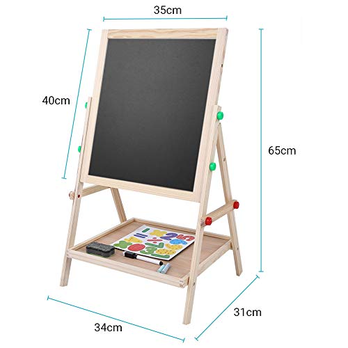 Ejoyous Pizarra infantil de madera, 2 en 1, doble cara, altura ajustable, para niños a partir de 3 – 12 años, 65 x 35 x 31 cm