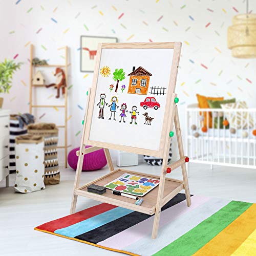 Ejoyous Pizarra infantil de madera, 2 en 1, doble cara, altura ajustable, para niños a partir de 3 – 12 años, 65 x 35 x 31 cm