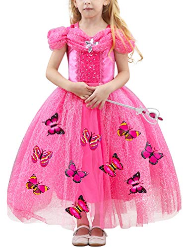 Eleasica Cosplay Cenicienta para niñas Cumpleaños Princesa Cenicienta Vestido Cinderella formal Disfraz Colores Azul Rosa Amarillo Blanco Broche Regalo Mariposa Cenicienta Salón de Baile Príncipe Azul