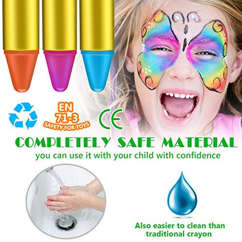 Emooqi Pintura Facial, 24 Colores Pintura de Cara Pintura Facial Pinturas Cara para Niños con 40 Plantillas,Ideal para Carnaval,Cosplay,Fiestas Temáticas Regalo