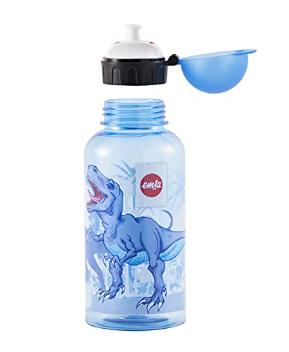 Emsa 518127 - Botella hermética con diseño de Dinosaurio, Capacidad de 0.4 l, antiderrame con Piezas fáciles de Limpiar, Ligeras y fáciles de manipular para niños