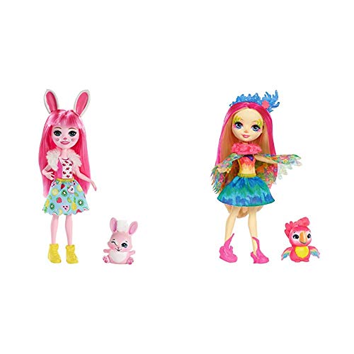 Enchantimals Bree Bunny y Twist, muñeca con Mascota (Matty FXM73) + Muñeca Peeki Parrot - muñeca, Edad recomandada 4 - 10 años (Mattel FJJ21)