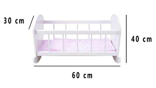 Engelhart - Muebles de Madera para muñecas bebé - Muebles y Accesorios a Juego - Cama, Trona, literas, Cuna, Cambiador, cómoda - Rosa y Blanco (Cuna)