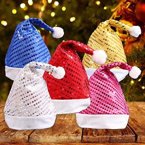 ERUYN Sombrero de Lentejuelas con Purpurina navideña con Bola de Felpa Gorro de Papá Noel Suministros para Fiestas navideñas Dorado