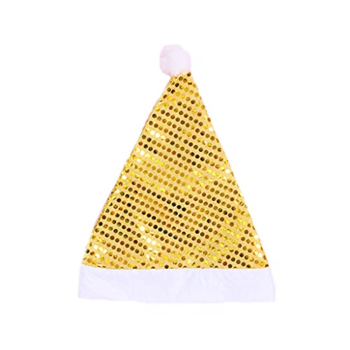 ERUYN Sombrero de Lentejuelas con Purpurina navideña con Bola de Felpa Gorro de Papá Noel Suministros para Fiestas navideñas Dorado