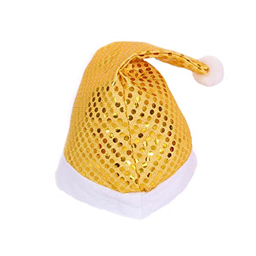 ERUYN Sombrero de Lentejuelas con Purpurina navideña con Bola de Felpa Gorro de Papá Noel Suministros para Fiestas navideñas Dorado