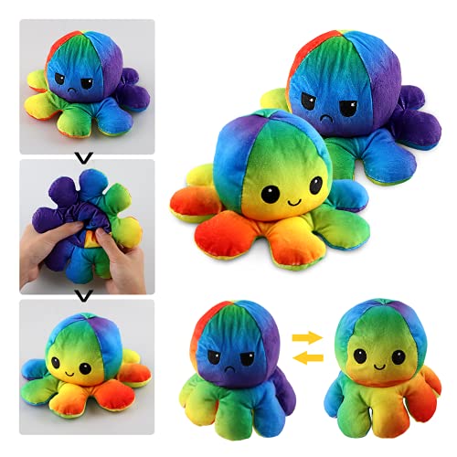 Esportic Peluche de Pulpo Reversible, Pulpo Reversible Prime, Pulpito Reversible, Pulpo Reversible Flip de Doble Cara de Juguete Suave, Pulpo Peluche como Regalo de Cumpleaños para Niños y Adultos