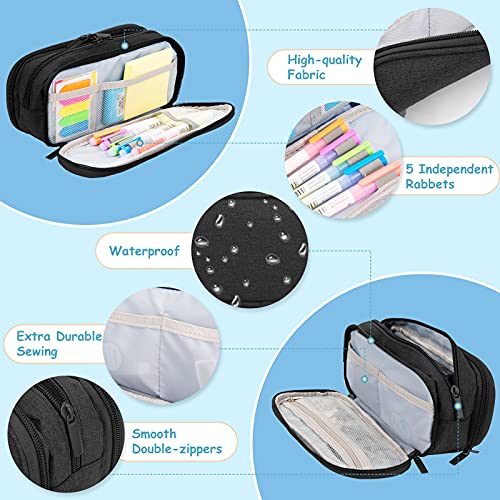 Estuche Escolar Negro 3 Compartimentos , Estuches de Lápices de Gran Capacidad Estuche Organizador Portalapices Neceser Maquillaje para Niñas Niños Adolescentes Estudiantes Adultos