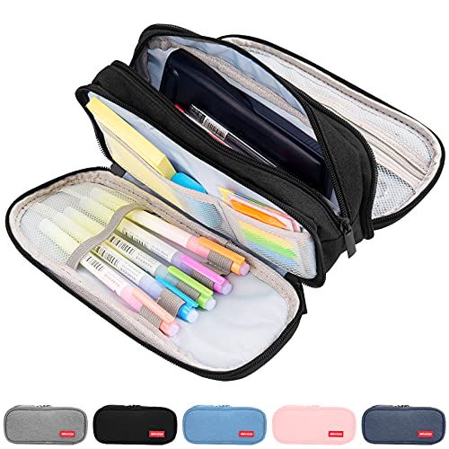 Estuche Escolar Negro 3 Compartimentos , Estuches de Lápices de Gran Capacidad Estuche Organizador Portalapices Neceser Maquillaje para Niñas Niños Adolescentes Estudiantes Adultos