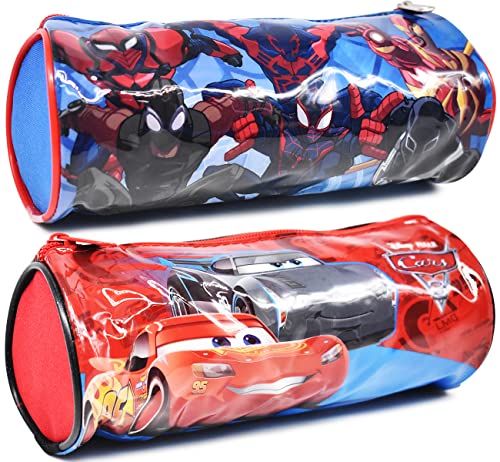 Estuche Estuche Pequeño - Tomicy 2PCS Estuche de Lápices Cilíndrico,Estuche para lápices Spiderman Cars Practico Portatodo con Cremallera para la Escuela y de Viaje ( 21 * 7.5 * 7.5CM)