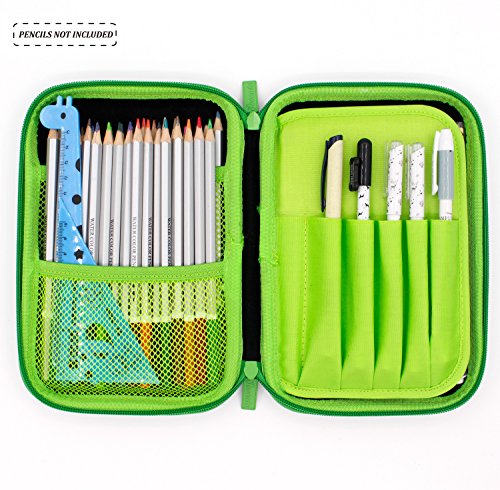 Estuche grande con compartimentos - Organizador de suministros escolares Cool Pencil Box para niños - Bolsa personalizada para bolígrafos para niños (verde)