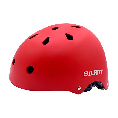 EULANT Casco Bici Niño, Casco Infantil para Monopatín Bicicleta Patinaje Scooter Esquiar, Tamaño de la Cabeza: 48-57cm, Rojo