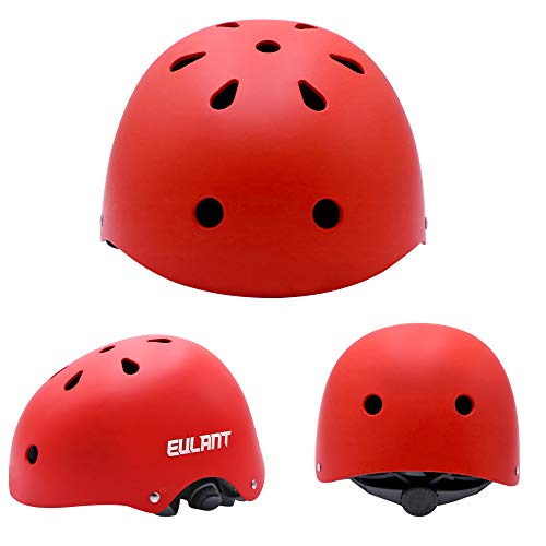 EULANT Casco Bici Niño, Casco Infantil para Monopatín Bicicleta Patinaje Scooter Esquiar, Tamaño de la Cabeza: 48-57cm, Rojo