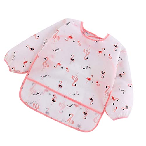 EXCEART Babero de Manga Larga para Bebé con Estampado de Flamenco Impermeable con Babero Impermeable Delantal de Protección Delantal para Bebé Bebé Niños Tamaño 100 (Rosa)