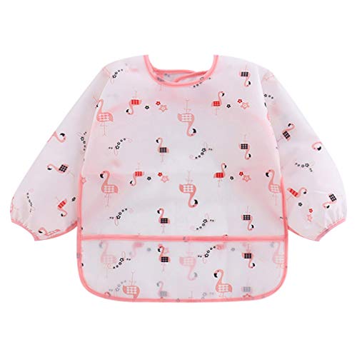 EXCEART Babero de Manga Larga para Bebé con Estampado de Flamenco Impermeable con Babero Impermeable Delantal de Protección Delantal para Bebé Bebé Niños Tamaño 100 (Rosa)