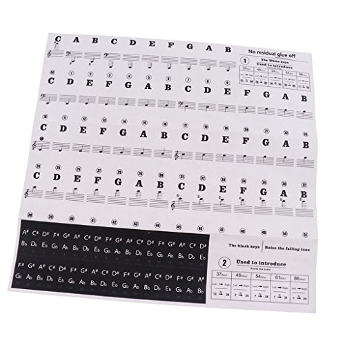 F Fityle para 49/54/61/88 Teclas de Teclado de Piano, Notas Musicales, Pegatinas Adhesivas, 24,5x14,3 Cm - Negro