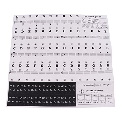 F Fityle para 49/54/61/88 Teclas de Teclado de Piano, Notas Musicales, Pegatinas Adhesivas, 24,5x14,3 Cm - Negro