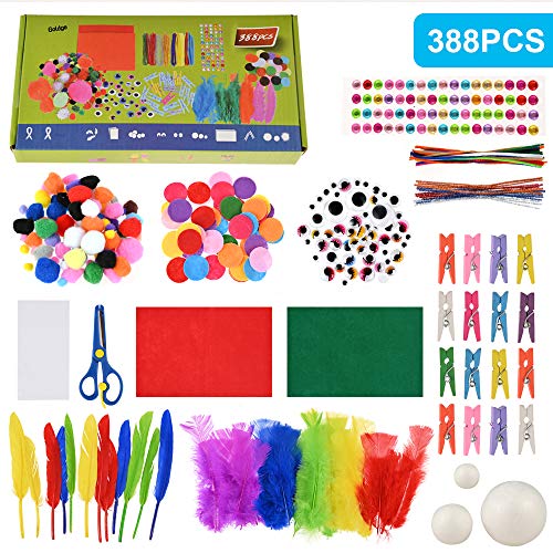 Faburo 388psc Kit de Manualidades para niños, Pipe Cleaners Crafts Set Pompones Ojos Manualidades Kit Crafts Set y Pipe Cheners para DIY Art Supplies Creativo Regalo Manualidades Labores para Niños